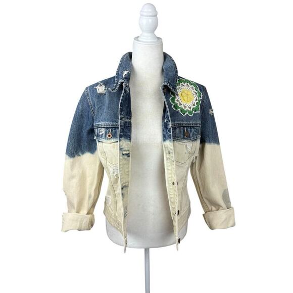 Gap Jacket Womens Size M Blue Ombre Crochet Boho Distressed Upcycled Trucker - Picture 9 of 14